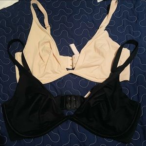 Victoria Secret Black and Nude Plunge Bras unlined underwire 34D
